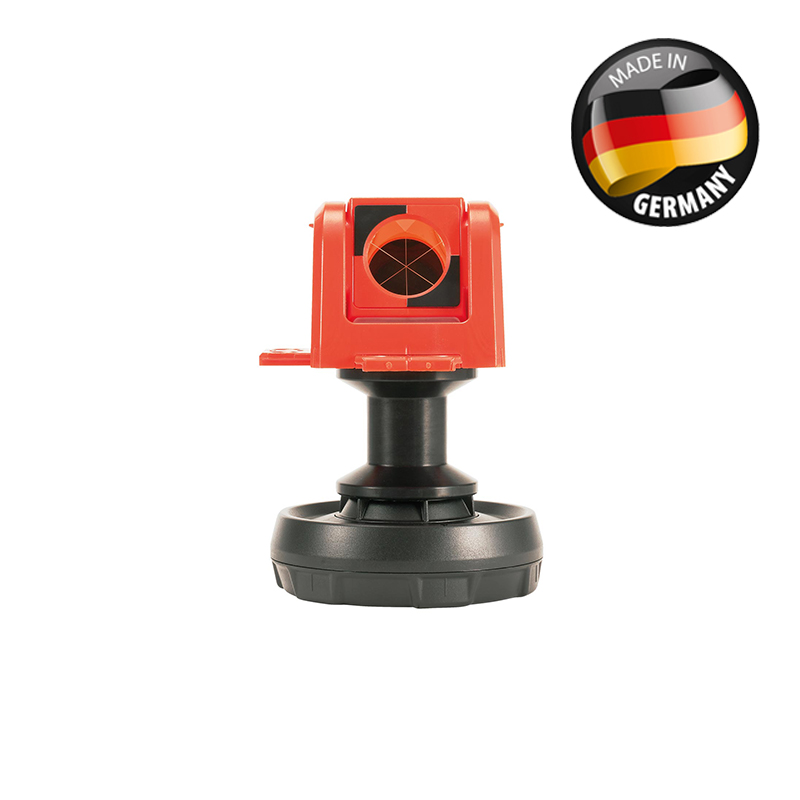 Rotes magnetisches Miniprisma RSMP395M von Rothbucher Systeme auf schwarzem Magnetfuß mit Distanzstück.