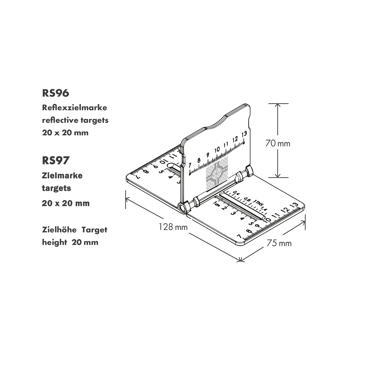 Absteckhilfe RS96, klappbar, mit Reflexzielmarke, von Rothbucher Systeme