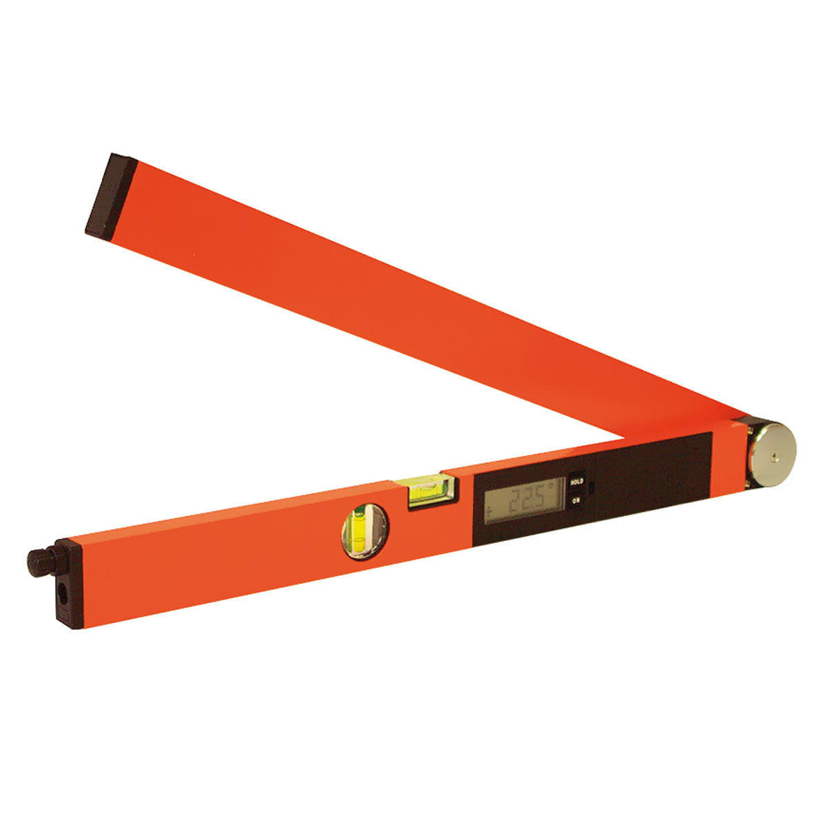 Orange LaserWinkeltronic von Nedo mit Digitalanzeige 22,5°, Libellen und Lasermodul.