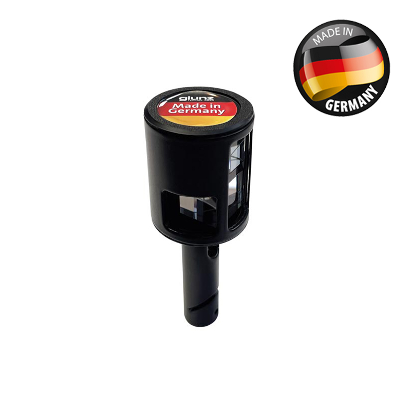 Schwarzes Doppelpentagon GP1-L mit optischem Lot und glunz-Logo, Made in Germany.