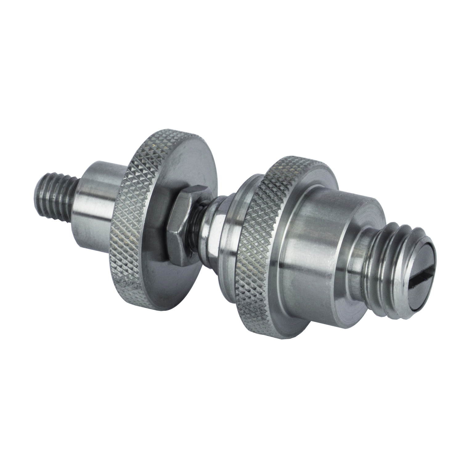 Der Adapter für Wandbolzen aus Edelstahl (Länge 30 mm) mit M8- und 5/8"-Gewinde.