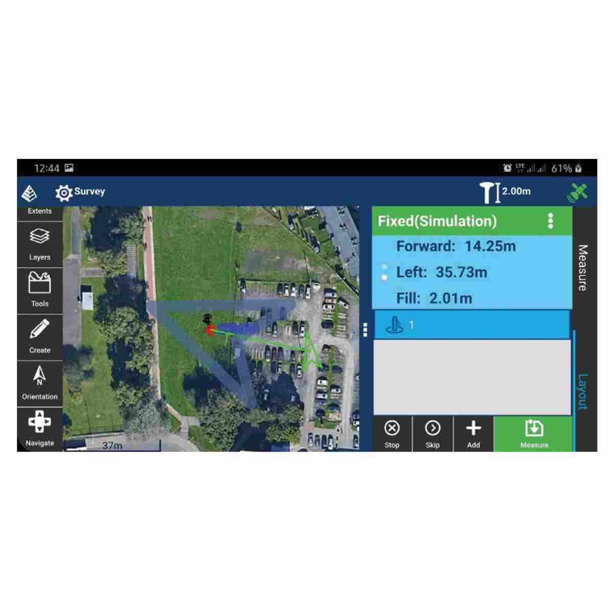Carlson Layout Software zeigt GPS-Messpunkte auf digitalem Lageplan für die Bauvermessung.