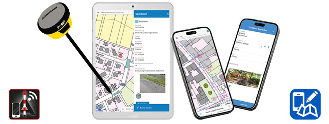 proNIVO PNR21i GPS-Antenne mit Tablet und Smartphones zur mobilen GIS-Datenerfassung mit INGRADA mobile.