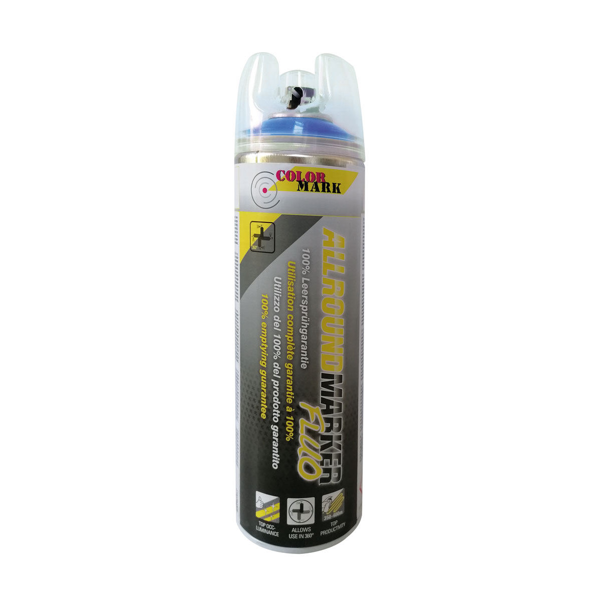 Colormark Allroundmarker FLUO leuchtblau mit transparenter Kappe und 360°-Spezialventil.